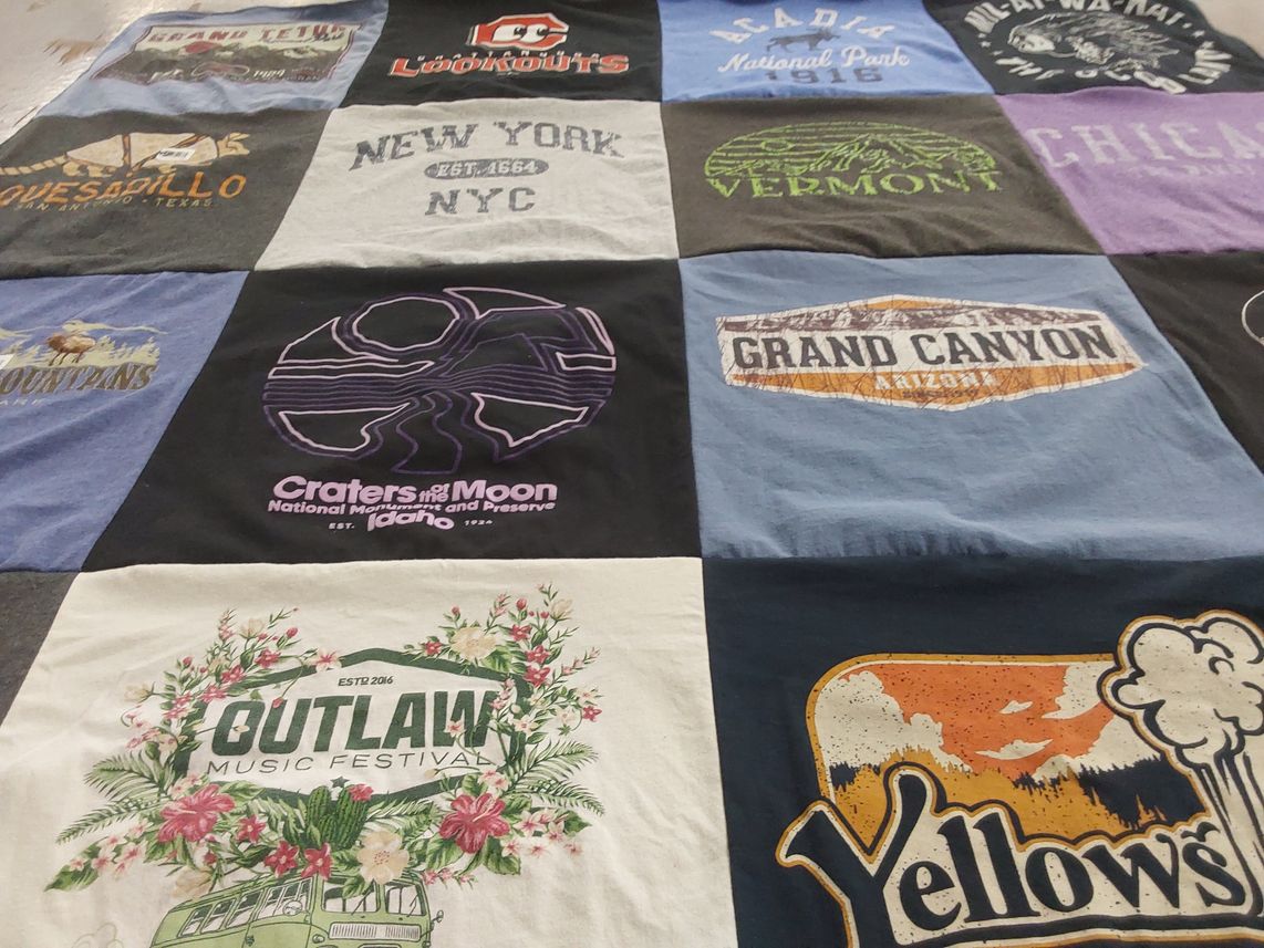 T-shirt quilt with travel, national parks themes by Karen from LA
