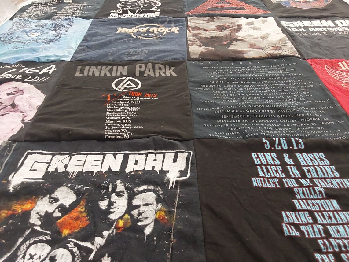 T-shirt quilt with music, concerts themes by Melissa from MD