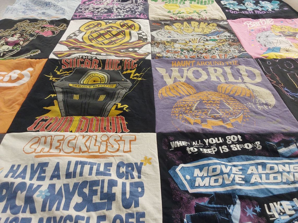 T-shirt quilt with music, disney themes by Monica from CO