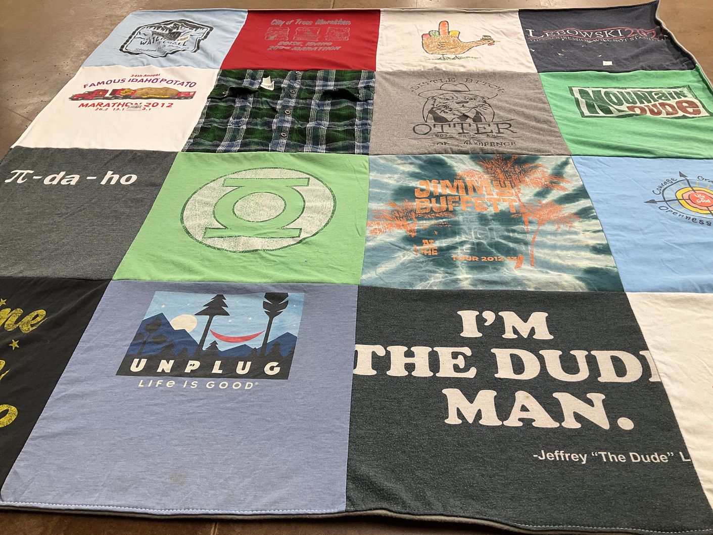 T-shirt quilt with outdoors, music themes by Martha from ID