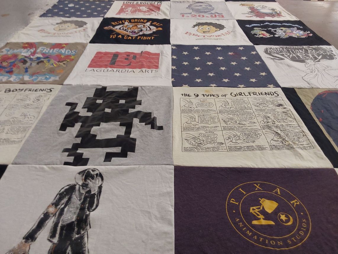 T-shirt quilt with animation, art themes by Pilar from NY