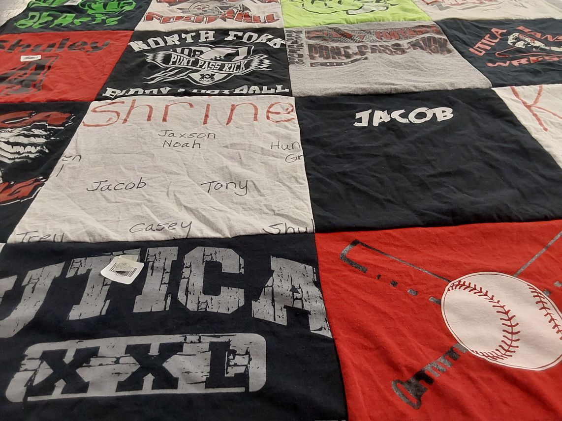 T-shirt quilt featuring utica high school by Angela from OH