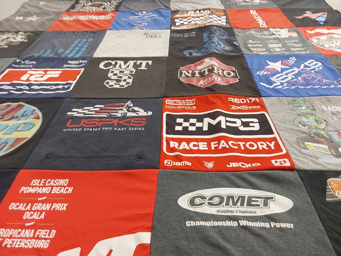 T-shirt quilt with kart racing themes by Jennifer from IN