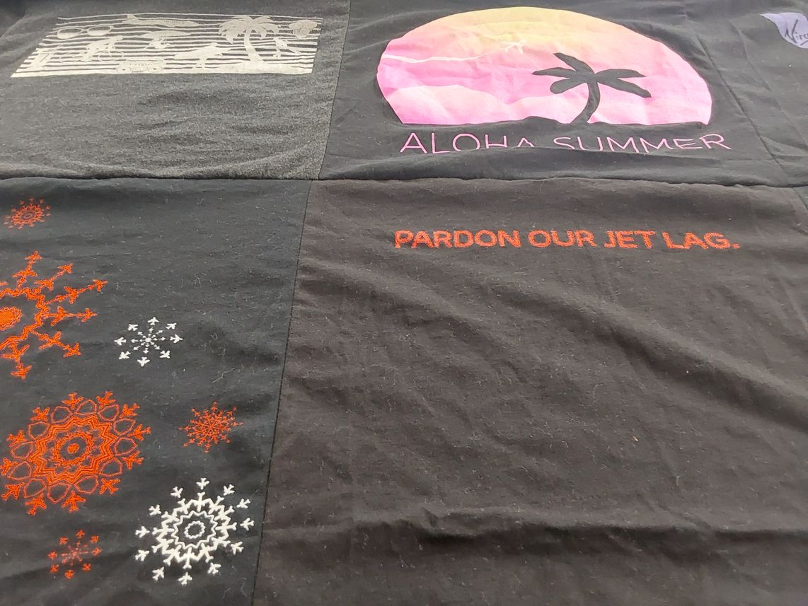 T-shirt quilt with travel, vacation themes by Harry from CA