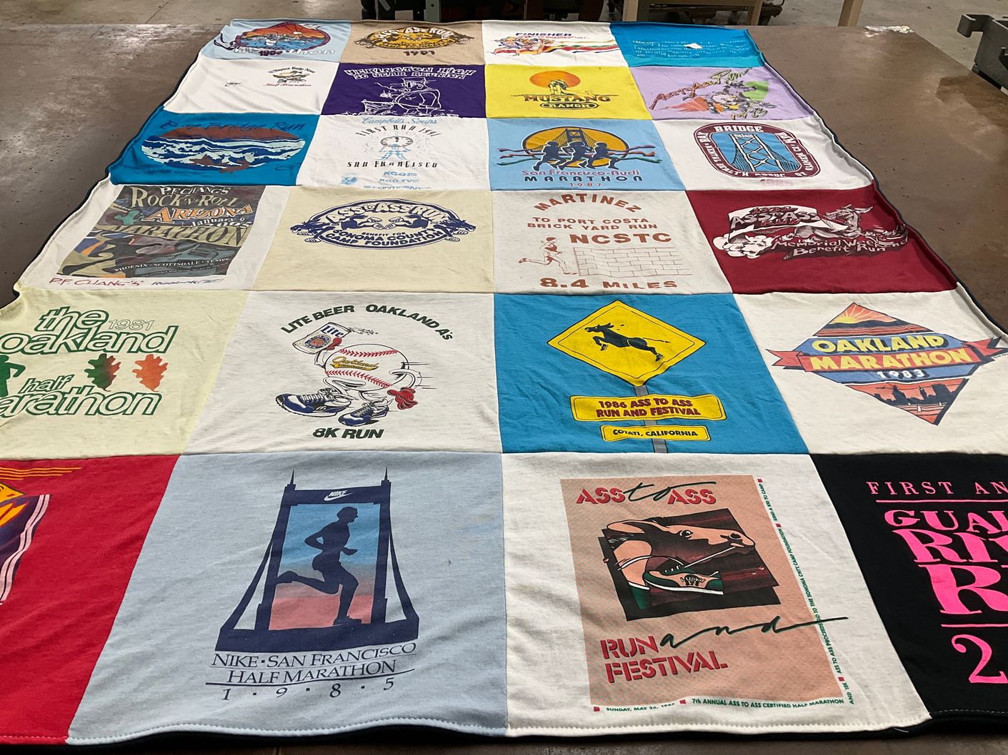 T-shirt quilt with running, marathons themes by Vikki from NV