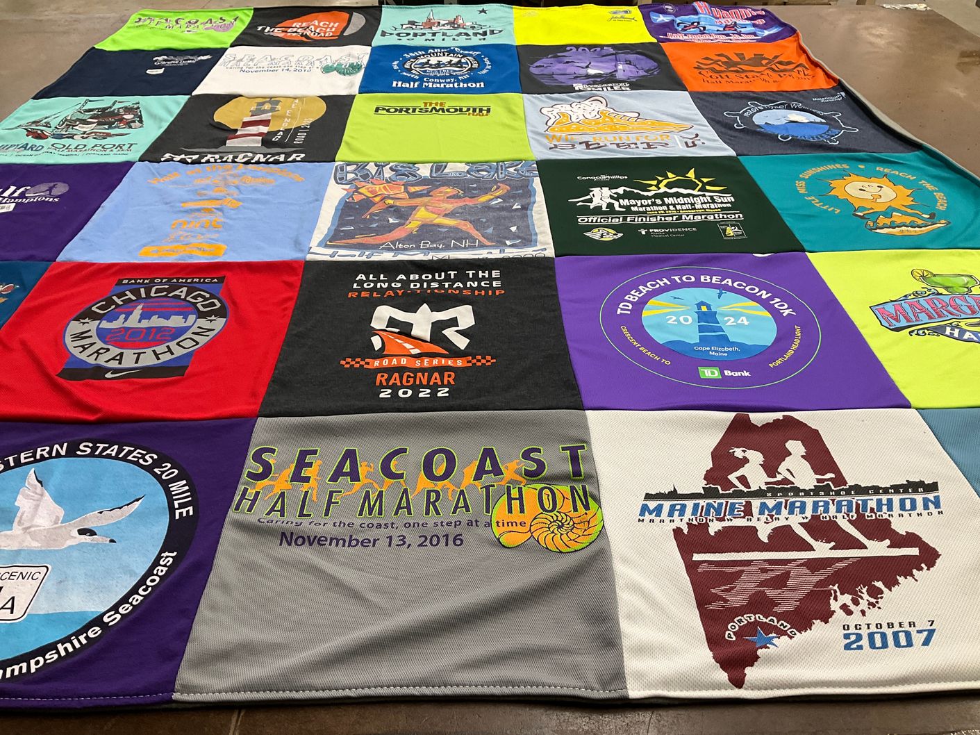 T-shirt quilt with running, marathons themes by Elizabeth from NH