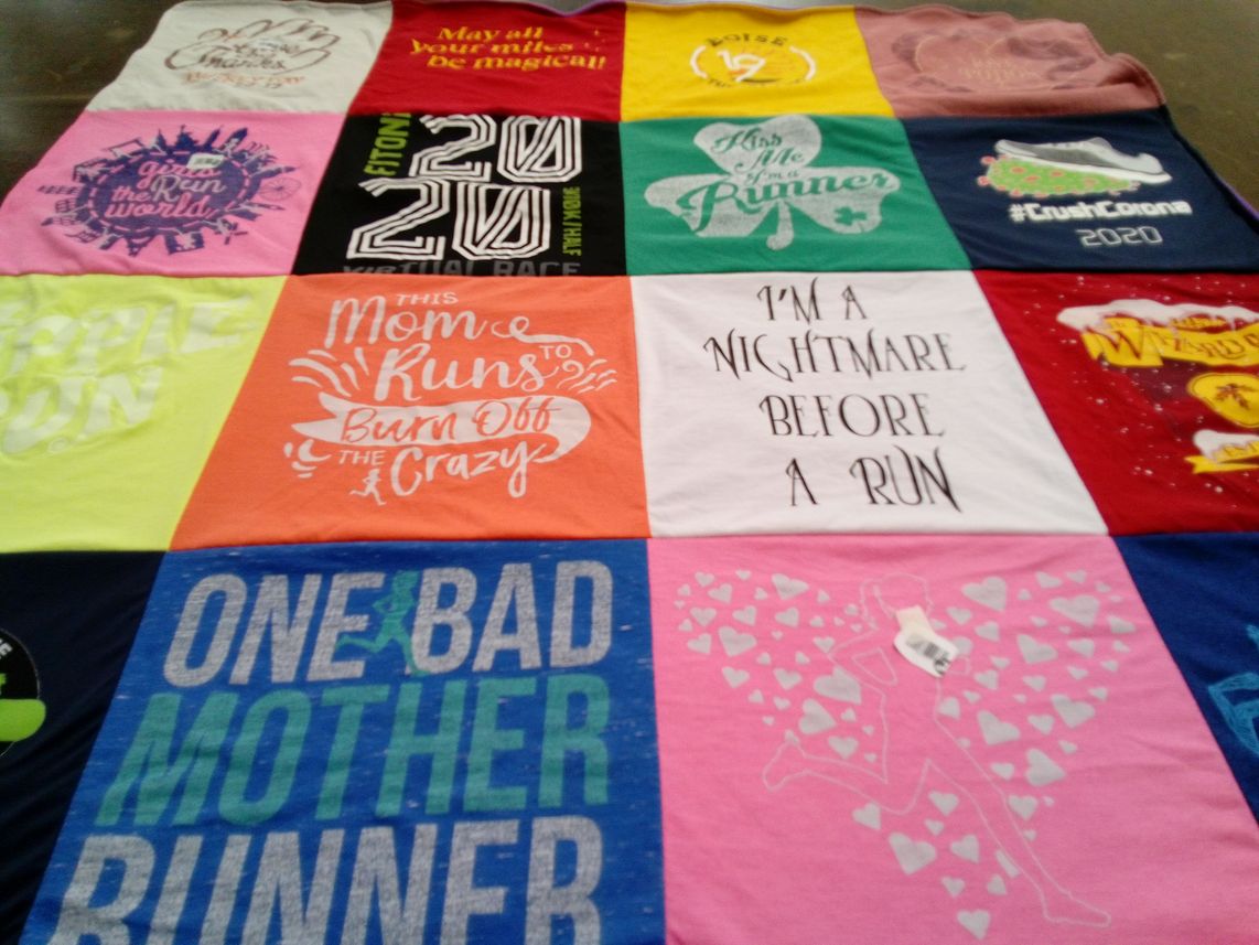 T-shirt quilt with running themes by AMANDA from ID
