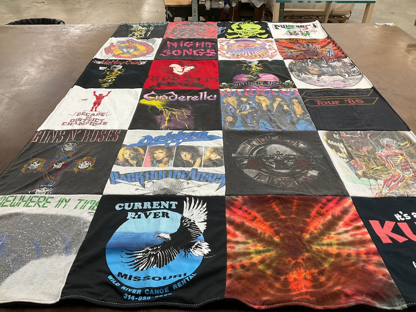 T-shirt quilt with music, rock themes by Cynthia from VT