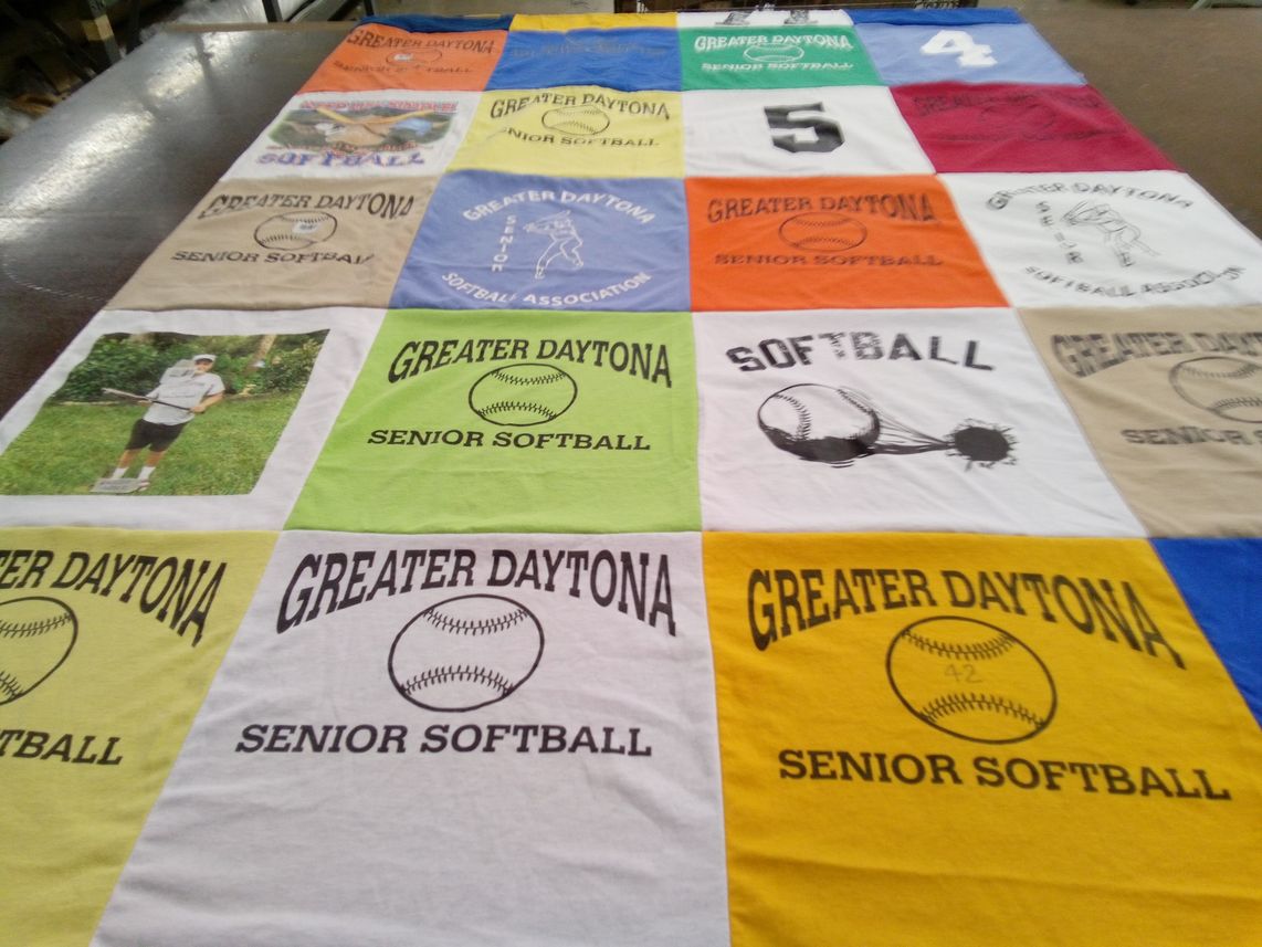 T-shirt quilt with softball themes by Tracey from MN