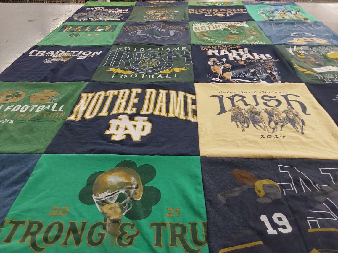T-shirt quilt featuring notre dame football by Sabrina from IN