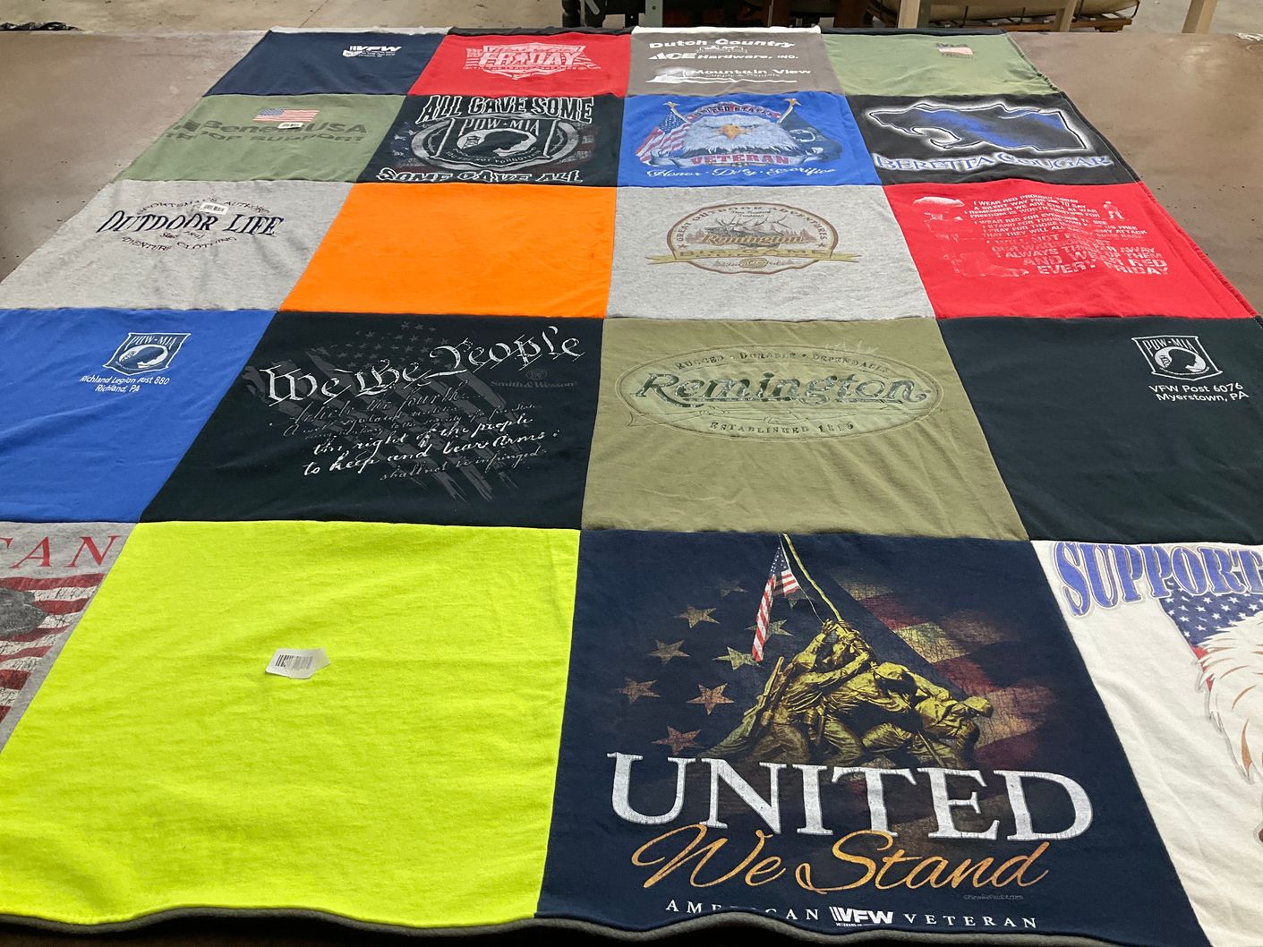T-shirt quilt with veterans, outdoor activities themes by Nichole from PA