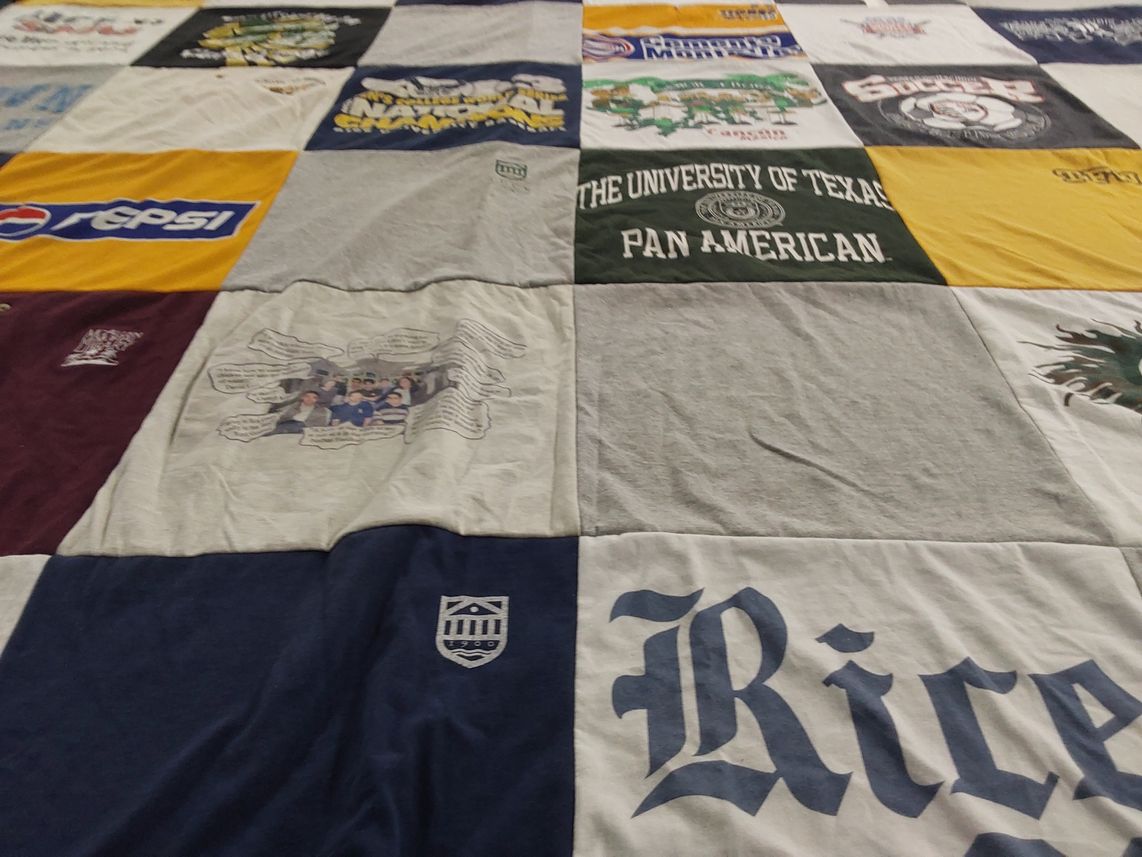 T-shirt quilt from rice university, the university of texas pan american by Sophie from NJ