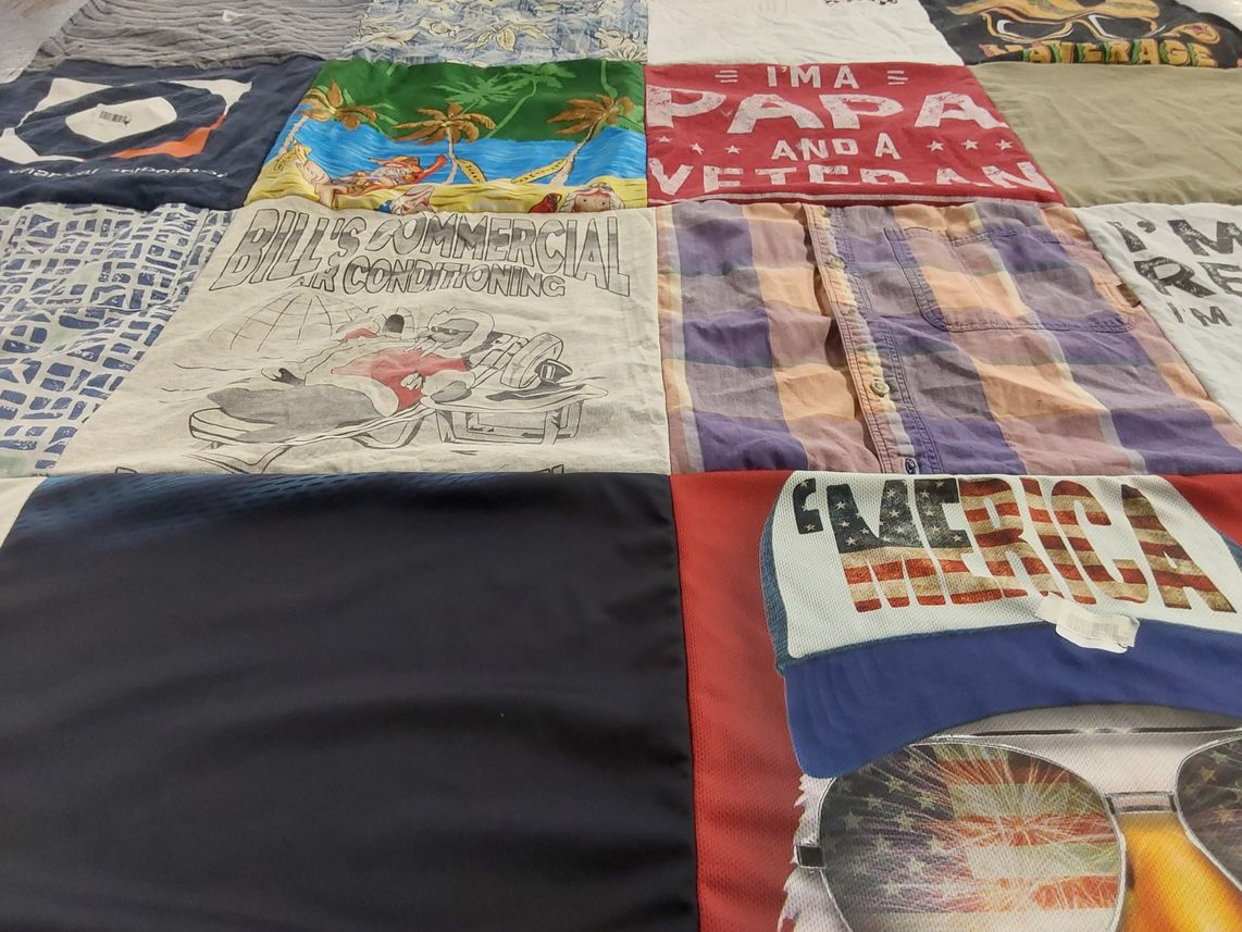 T-shirt quilt with veterans, family themes by Sheryl from NC