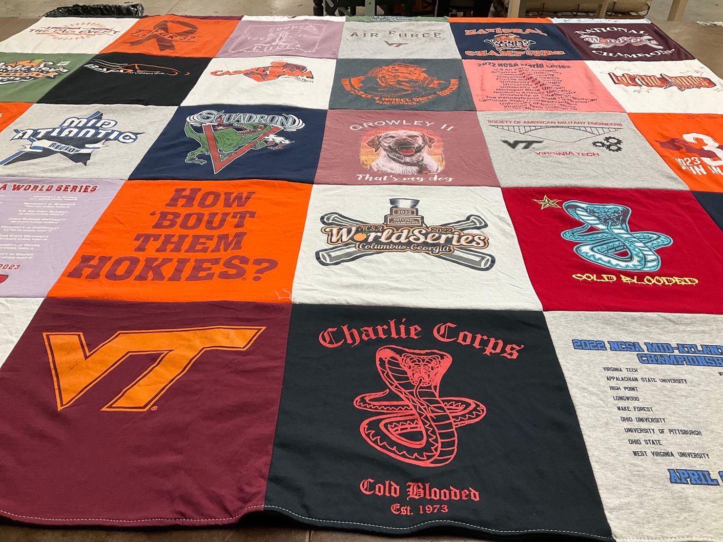 T-shirt quilt featuring virginia tech, appalachian state university by Allison from FL