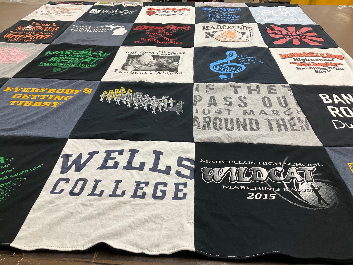 T-shirt quilt from wells college, marcellus high school by Kathryn from MI