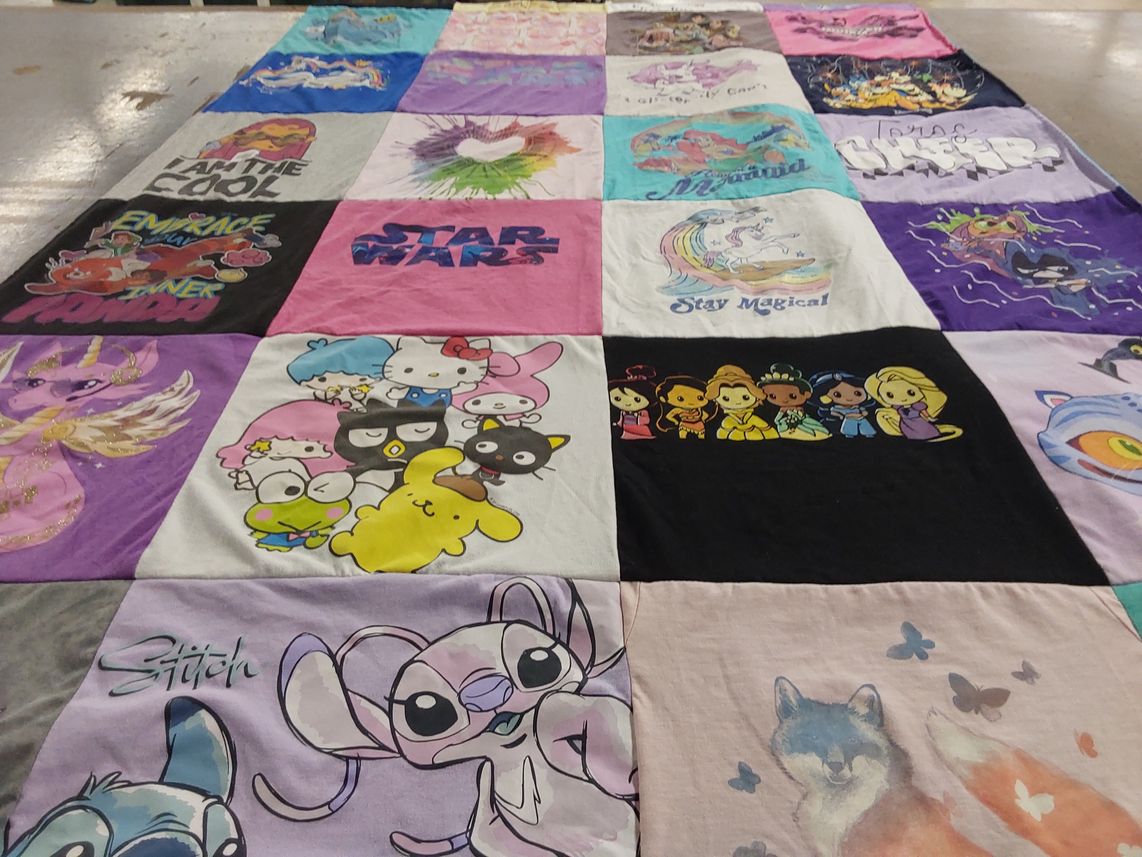 T-shirt quilt with cartoons, anime themes by Diana from AZ