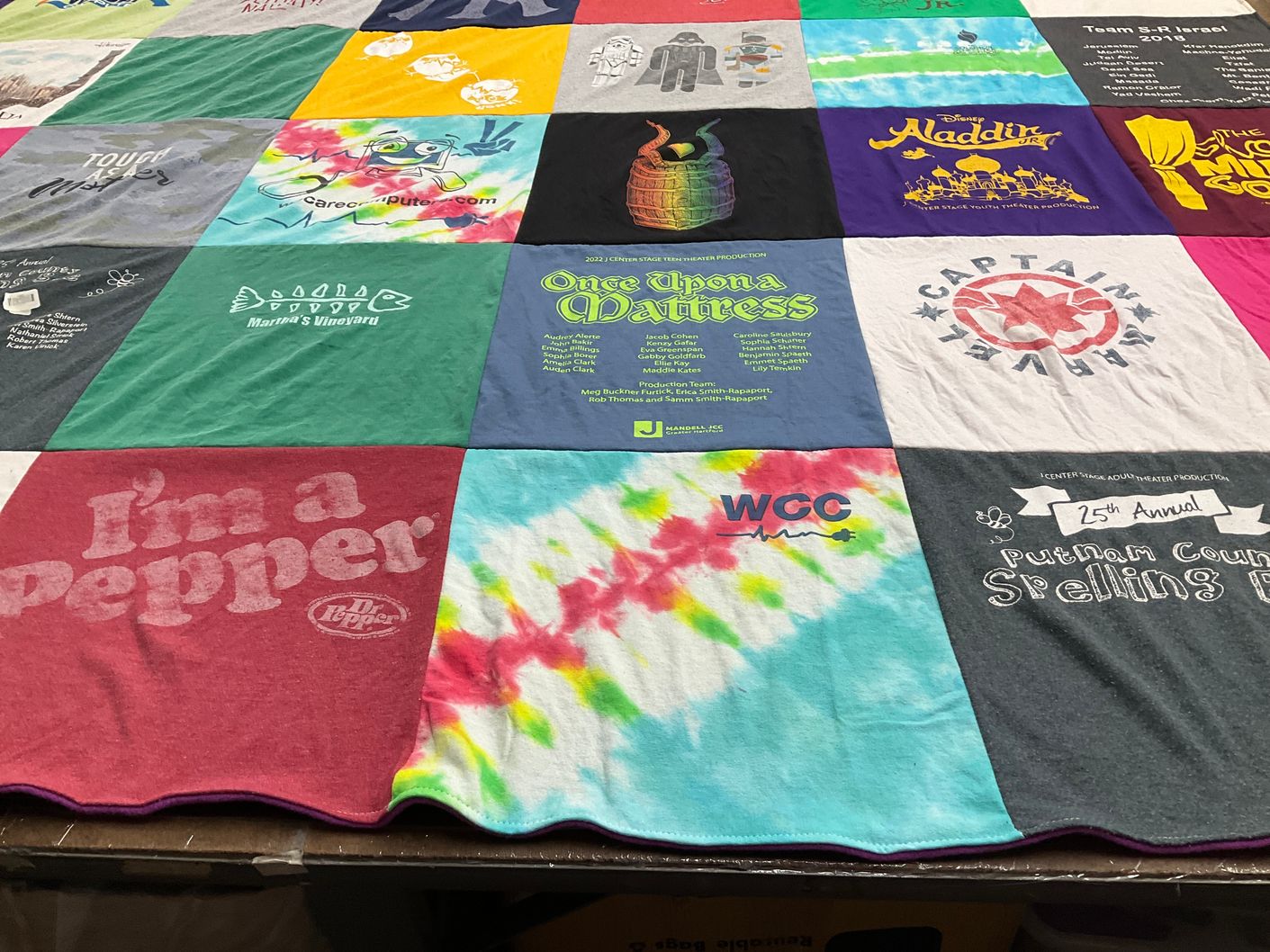 T-shirt quilt with theater, performance themes by Avi from CT