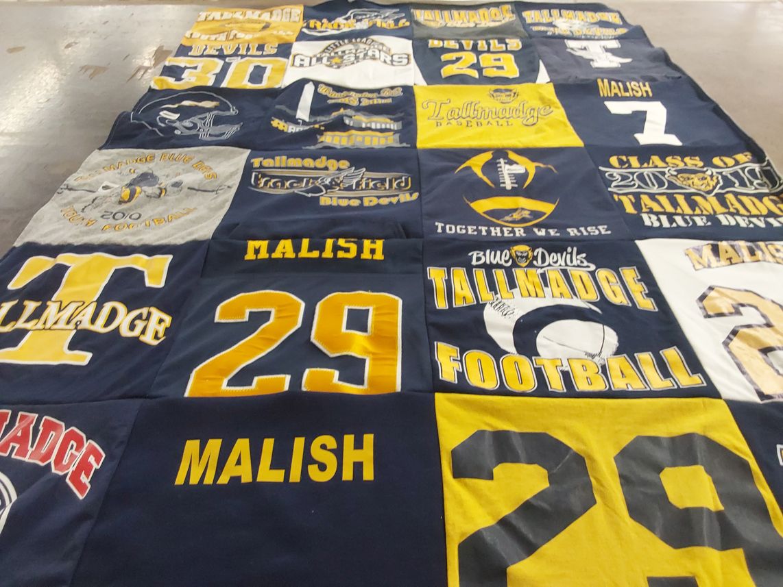 T-shirt quilt featuring tallmadge blue devils by Laurene from OH