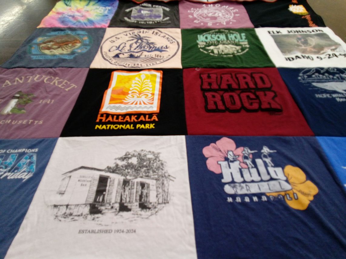 T-shirt quilt with travel, national parks themes by Helen from PA