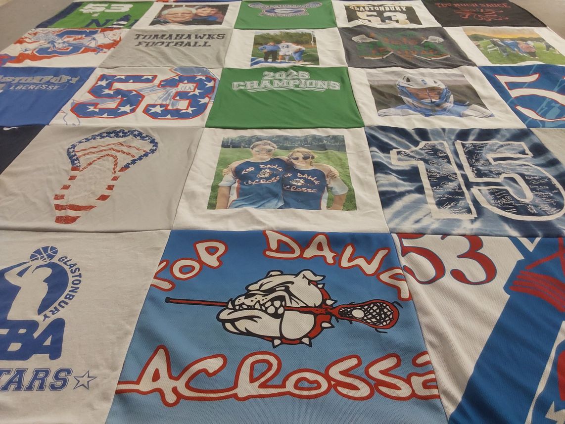 T-shirt quilt featuring top dawg lacrosse, tomhawks football by Brooke from CT