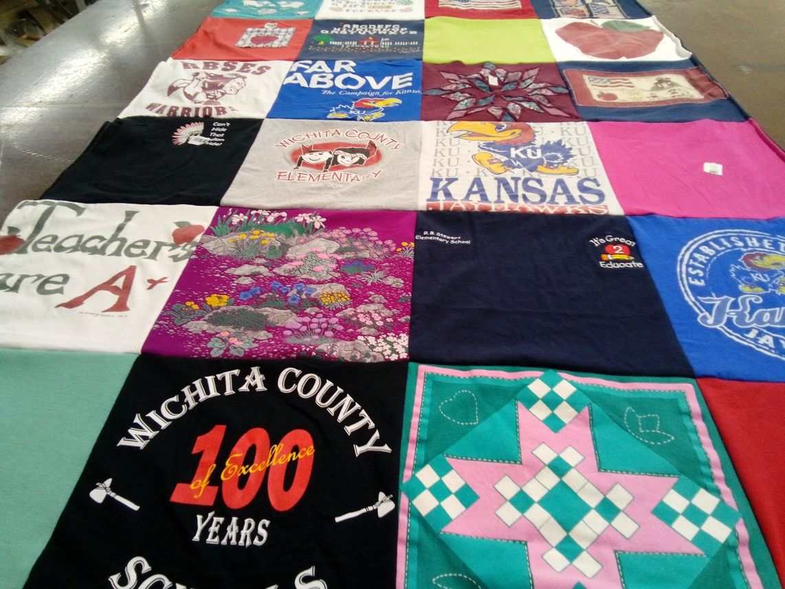 T-shirt quilt featuring university of kansas jayhawks by Laura from KS