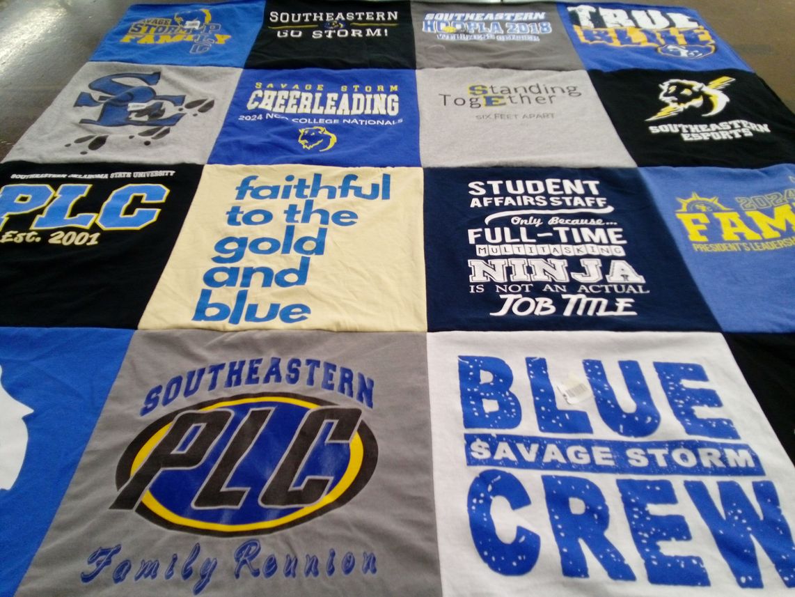 T-shirt quilt from southeastern oklahoma state university by Elizabeth from OK