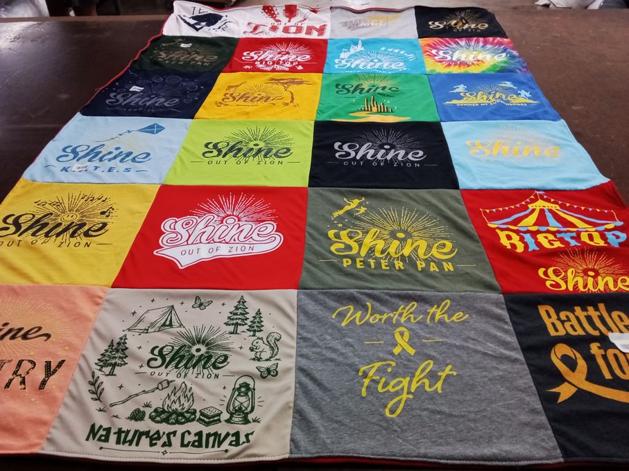 T-shirt quilt with outdoor activities, nature themes by Jaymi from FL