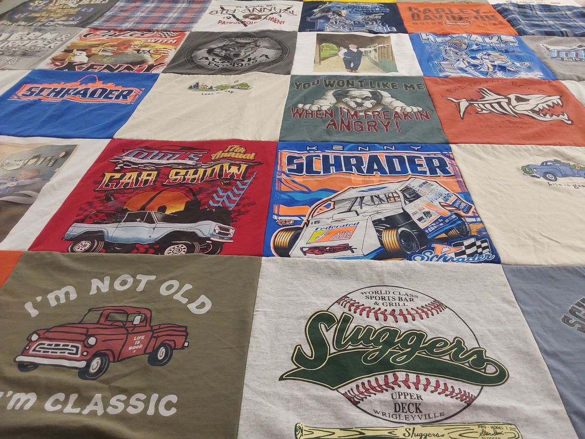 T-shirt quilt with cars, sports themes by Wanda from MO