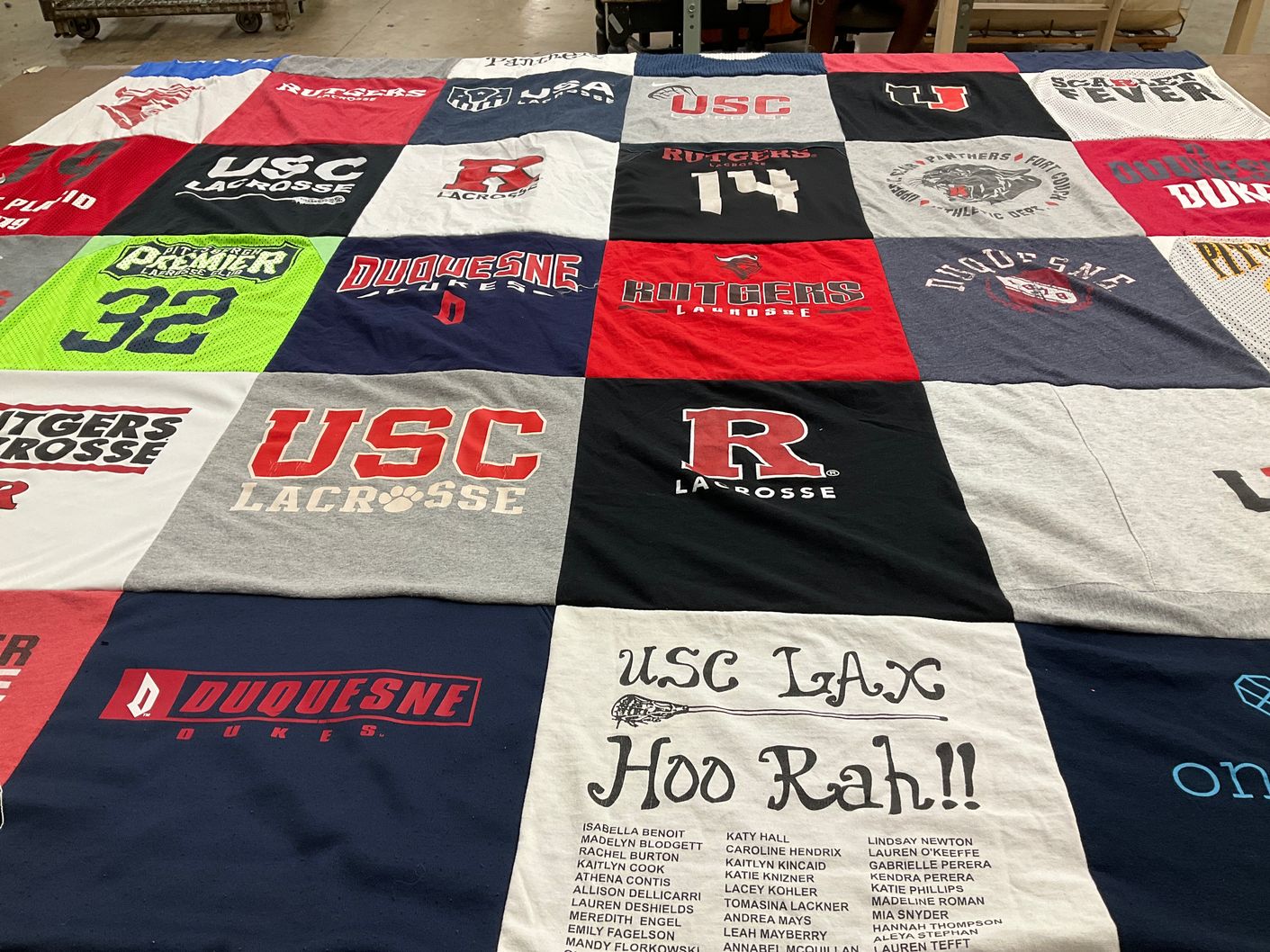 T-shirt quilt featuring usc lacrosse, duquesne dukes by Matt from PA