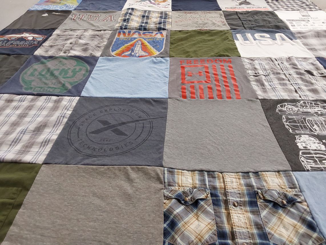 T-shirt quilt with space, exploration themes by KEIRA from AZ