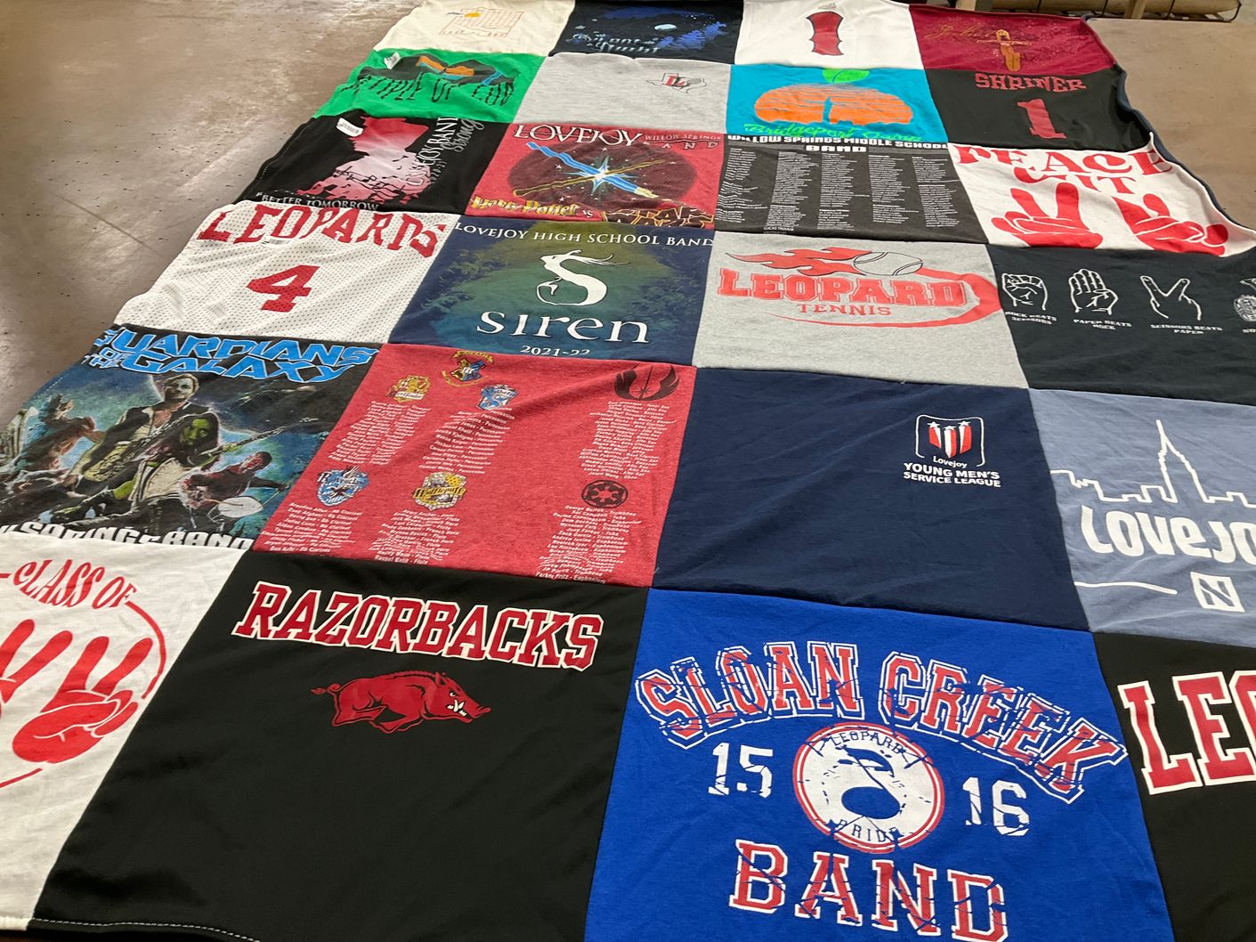 T-shirt quilt featuring razorbacks, leopards by Deanna from TX