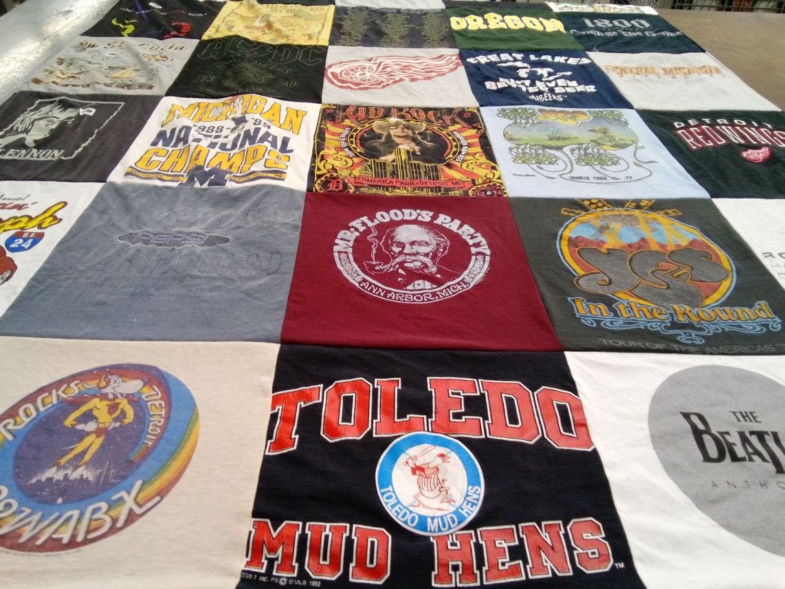 T-shirt quilt featuring toledo mud hens, detroit red wings by Karen from MI