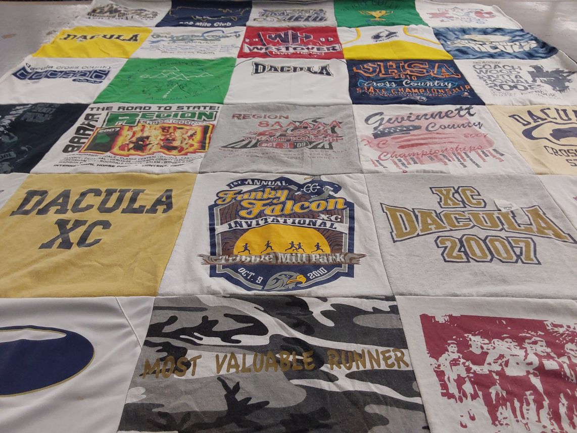 T-shirt quilt featuring dacula cross country team by Kathy from GA