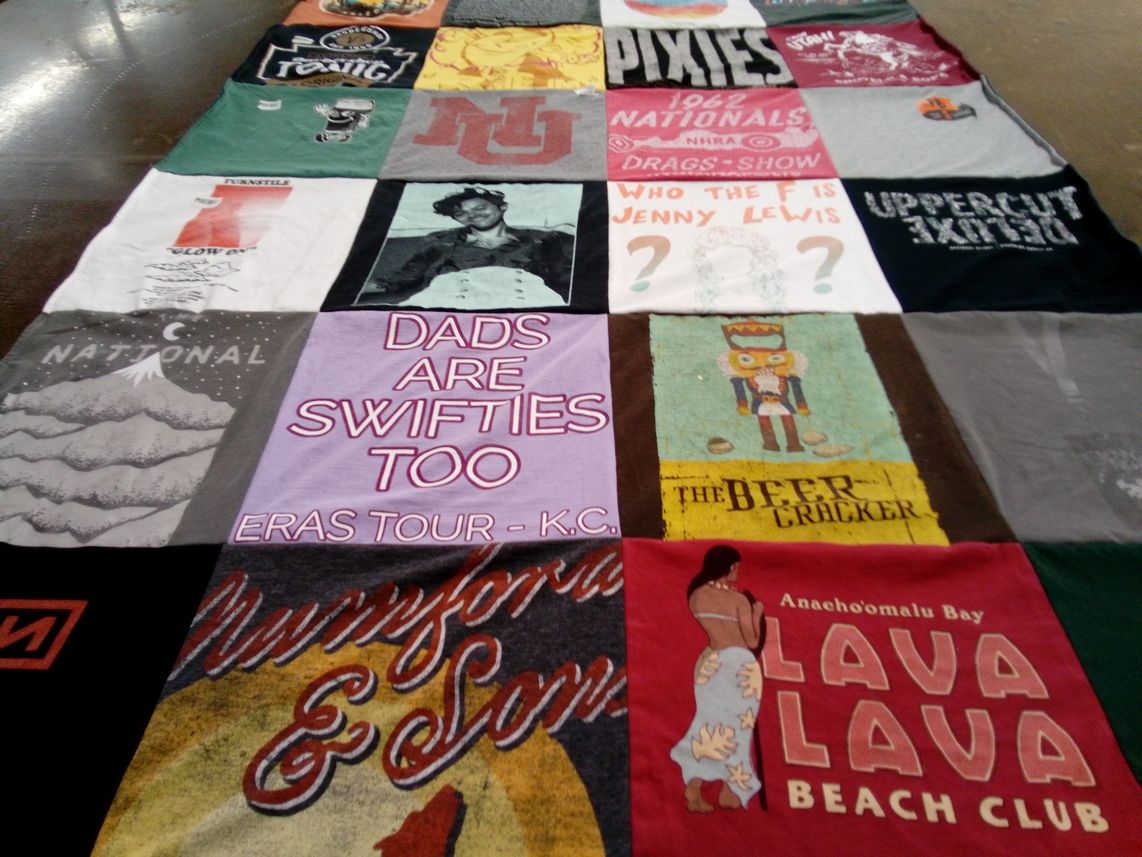 T-shirt quilt with music, concerts themes by Patrick from NE