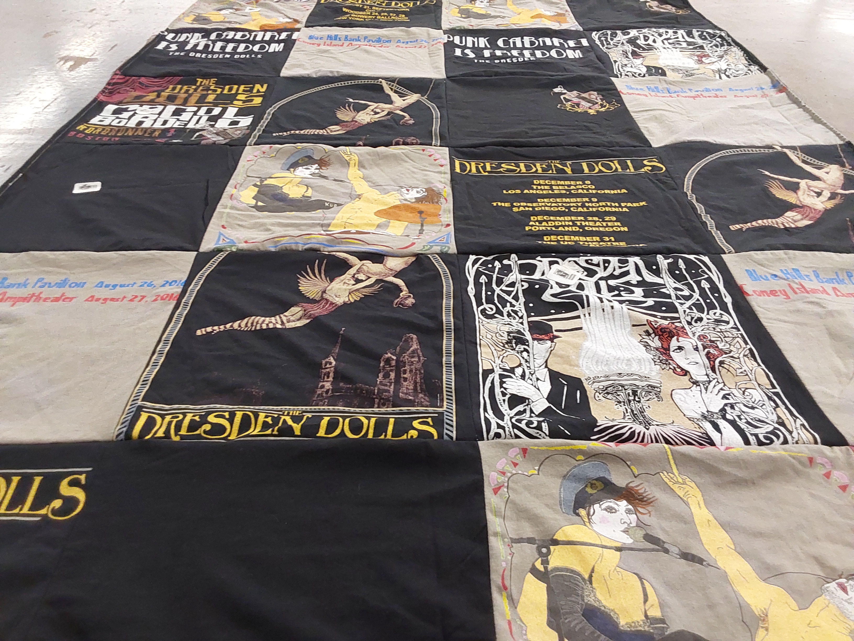 T-shirt quilt with music, cabaret themes by Owen from MI