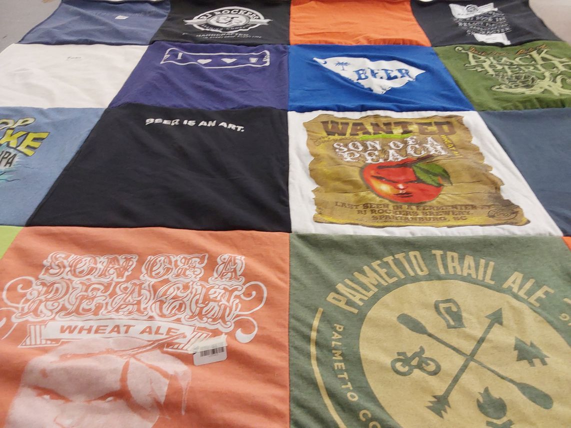 T-shirt quilt with craft beer, brewing themes by Terrielynn from NC