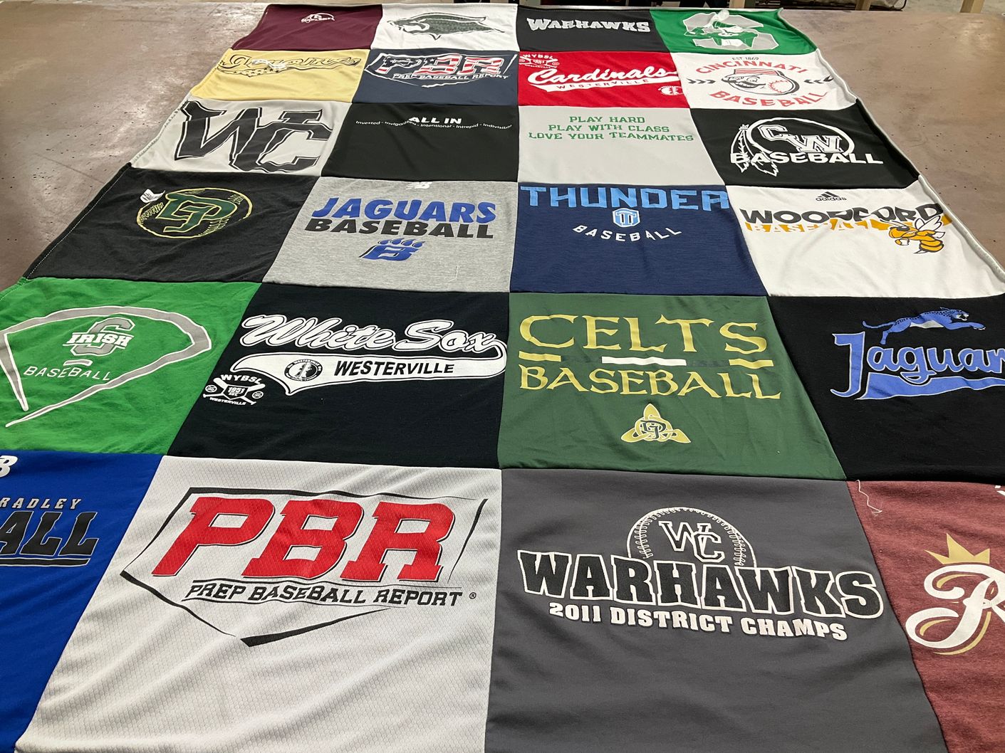 T-shirt quilt featuring warhawks, jaguars by Laney from OH