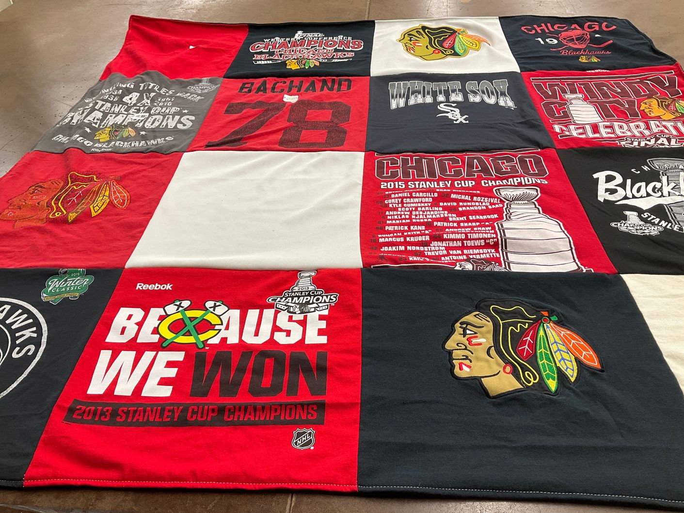 T-shirt quilt featuring chicago blackhawks, chicago white sox by Samantha from TX