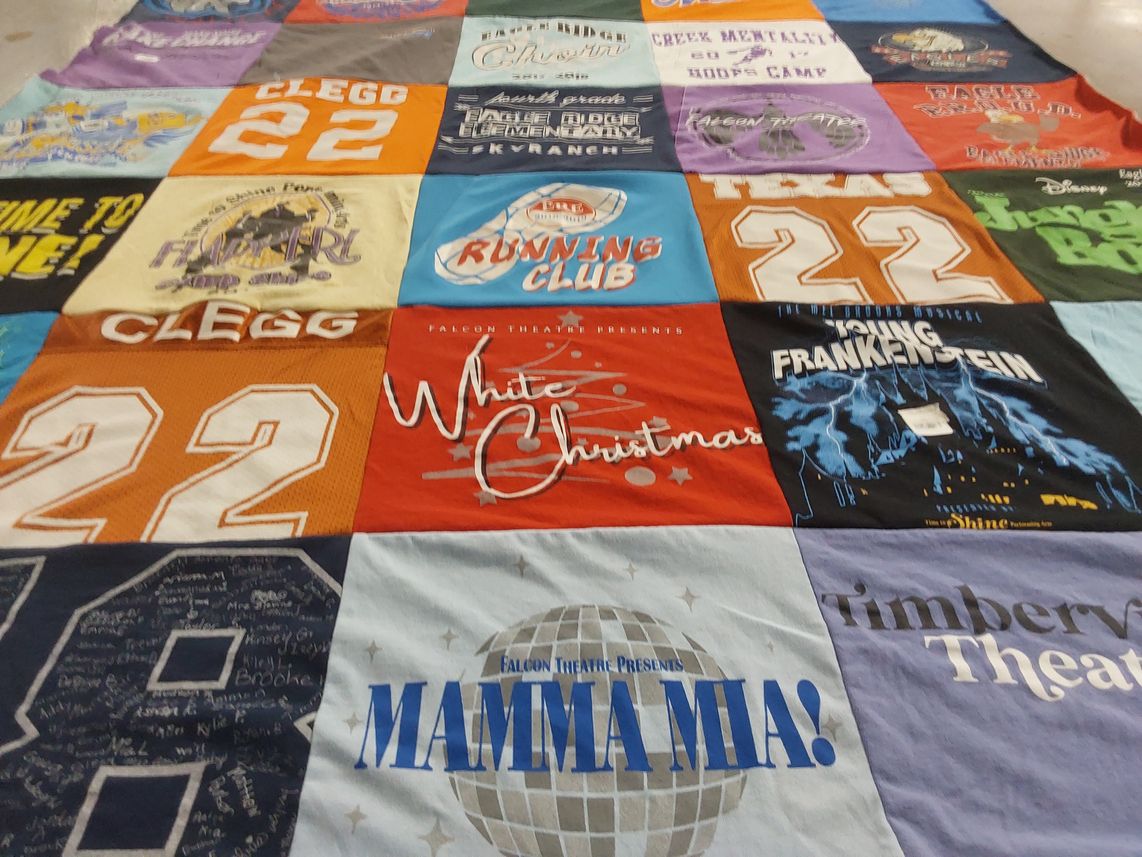 T-shirt quilt with theater, musicals themes by Brandy from TX