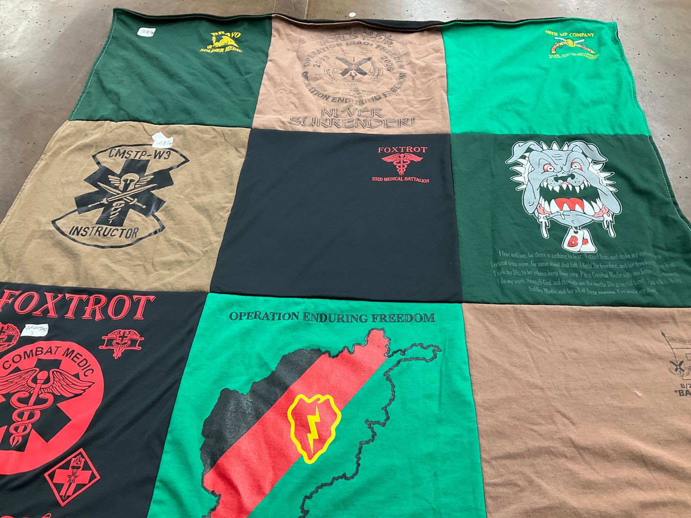 T-shirt quilt with military, veterans themes by Steve from TX