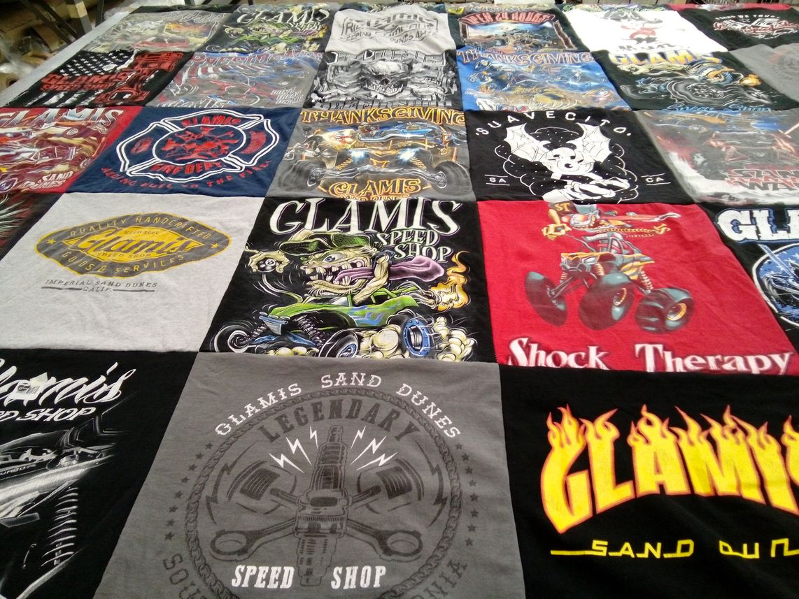 T-shirt quilt with off-roading, dune buggies themes by Dave from UT