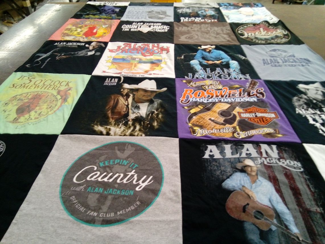 T-shirt quilt with country music, music fandom themes by Judy from MT