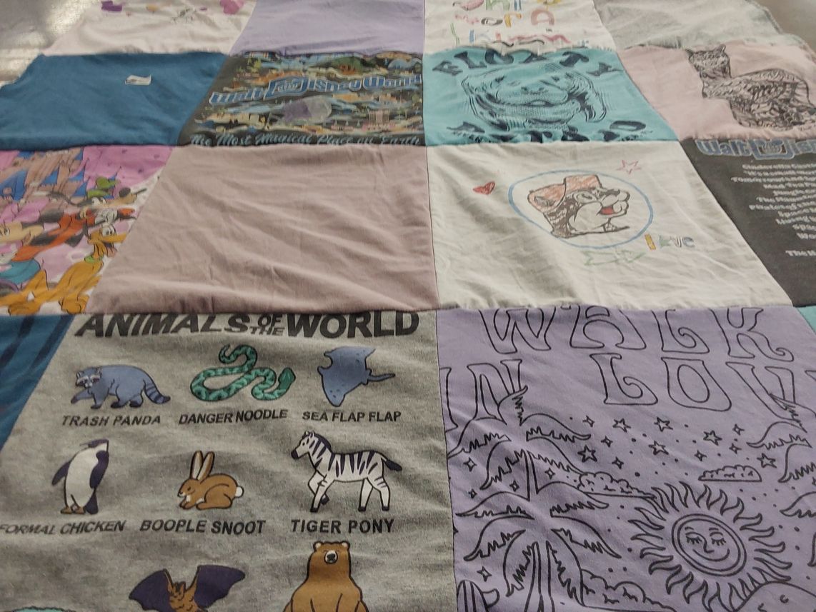 T-shirt quilt with animals, cartoons themes by Deborah from PA