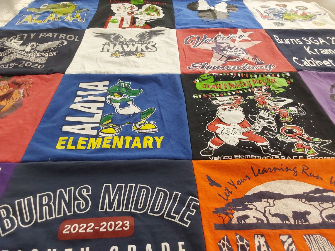 T-shirt quilt from alafia elementary school, burns middle school by Nicole from FL