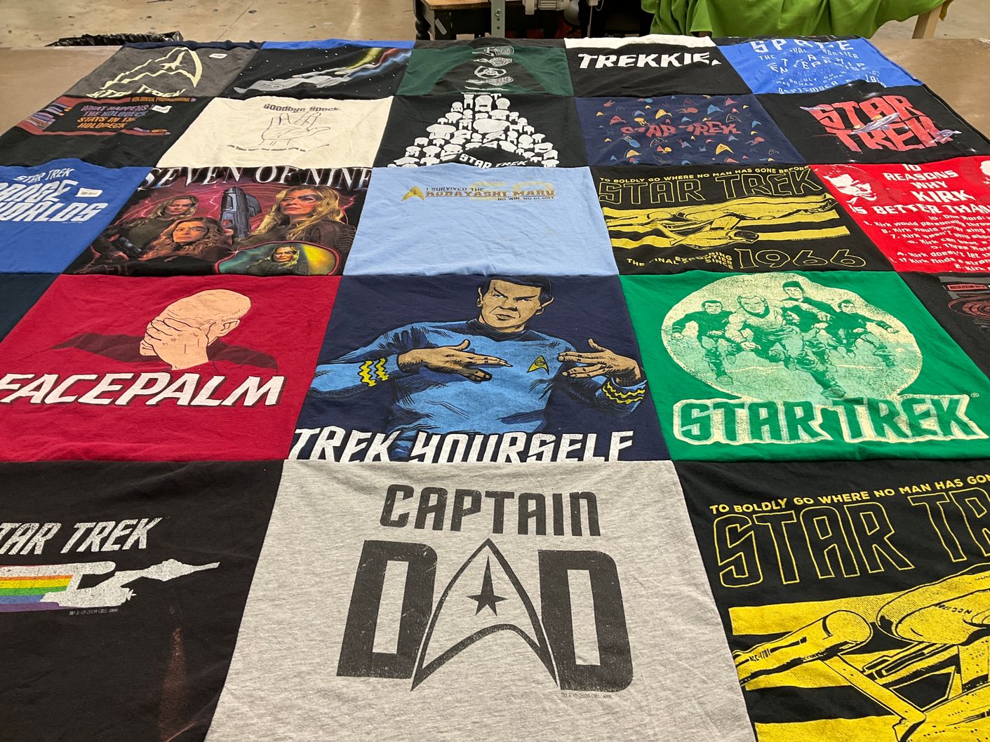 T-shirt quilt with science fiction, space exploration themes by Mary from NC