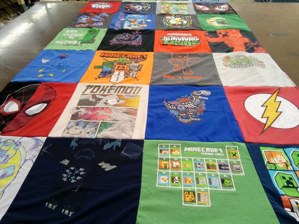 T-shirt quilt with gaming, comics themes by Diana from AZ