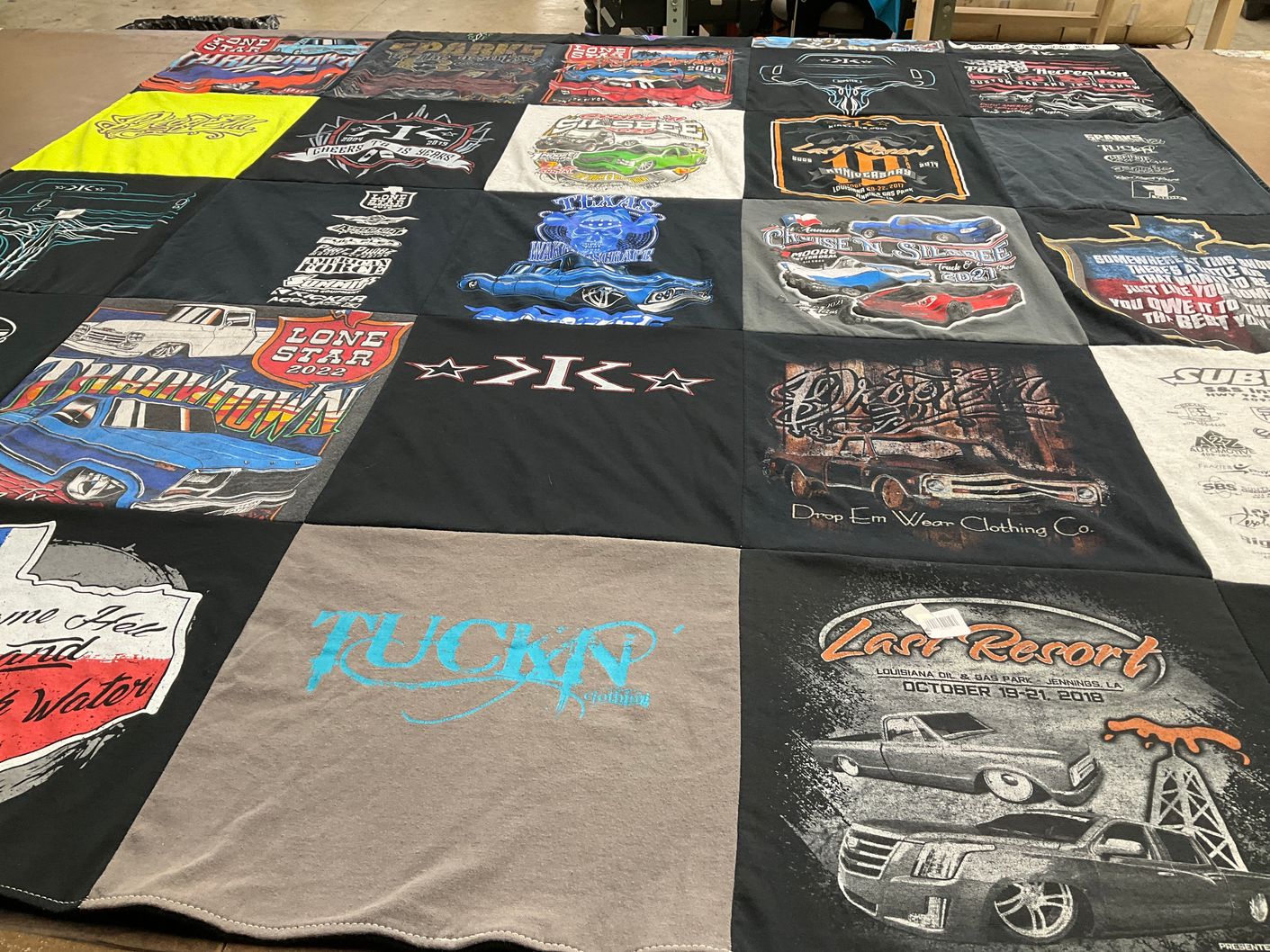T-shirt quilt with cars, automobiles themes by Alicia from TX