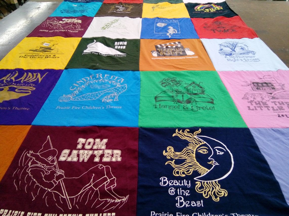 T-shirt quilt with theatre, performing arts themes by Kathryn from MN