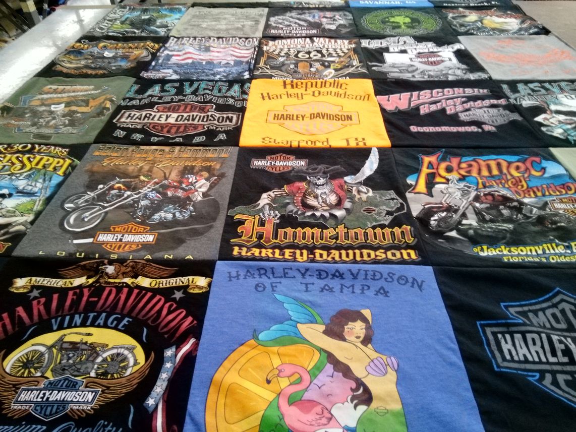 T-shirt quilt with motorcycles, biking themes by Jesse from SC