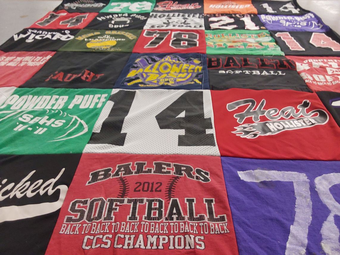 T-shirt quilt featuring baler softball by Jessica from LA